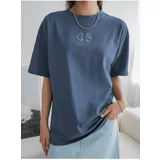 Know Women's Indigo Blue Penguin Print Oversized T-shirt