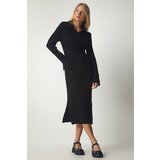 Women's Black Polo Neck Ribbed Knitwear Dress | Shoptok.si