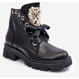 Kesi Leather trimmed low heeled boots, black Binga Cene