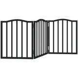 vidaXL Vrata za pse zložljiva 3 paneli črna 150 cm topolovina | Shoptok.si