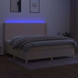  Box spring postelja z vzmetnico LED krem 200x200 cm blago, (20761152) | Shoptok.si