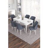 Hanah home Eva - White, Fume WhiteFume Extendable Dining Table & Chairs Set (7 Pieces) | ePonuda.com