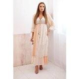 Kesi Włoski Women's viscose dress with embellishments beige | Shoptok.si