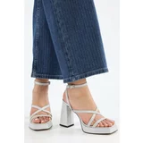 Shoeberry Women's Brianna Silver Glitter Platform Heeled Shoes
