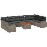 vidaXL 11-delni vrtni sofa set z blazinami Siva Poli Ratan Acacia, 2-sedežna vrtna sofa s shrambo in blazinami Siva Poli Ratan Cene