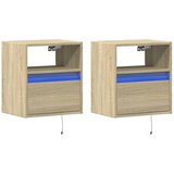  Zidni noćni ormarići s LED svjetlima 2 kom boja hrasta sonome Smeđa | Shoptok.si