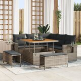vidaXL 8-delna vrtna kavč garnitura z blazinami siva Poly Rattan akacija | Shoptok.si