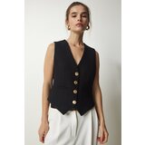  Women's Black Metal Button Detailed Cachet Vest | shoptok.hr