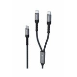 Swissten kabel 2u1 USB-C/2x USB-C, 100W, 50w+50w, 1,5m tekstilni crni | shoptok.hr
