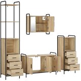  Set ormarića za kupaonicu 4 kom. Hrast sonoma - Hrast sonoma Ormar ispod sudopera (3 vrata) + viseći ormar + kupaonski ormar (vi | shoptok.hr