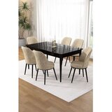 Hanah home trpezarijski set Pir, sto i 6 stolica, ploča u dekoru crnog mermera, krem tkanina Babyface | Eponuda.com