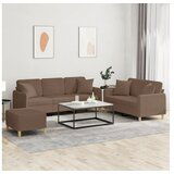 vidaXL 3-dijelni set sofa s jastucima smeđi od tkanine - Smeđa s jastucima i tabureom | shoptok.hr