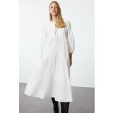 Trendyol White Relaxed Fit Bow Midi Woven Dress Cene