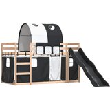 Krevet na kat s toboganom i zavjesama bijelo-crni 80 x 200 cm | Eponuda.com