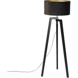 QAZQA Stojalo za talno svetilko črnega lesa s črno senco 50 cm - Puros | Shoptok.si