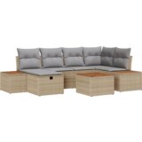 vidaXL 7-delni vrtni kavč set s blazinami bež poli ratan | Shoptok.si
