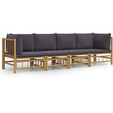  4-dijelna vrtna garnitura od bambusa s tamnosivim jastucima | shoptok.hr