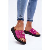 VINCEZA Women's Suede Slippers With Pins Fuchsia 66741 | Shoptok.si