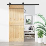  Klizna vrata Prirodna i crna 85 x 210 cm Čvrsta borovina | shoptok.hr