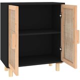  Komoda crna 60 x 30 x 70 cm masivna borovina i prirodni ratan | shoptok.hr