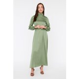 Trendyol Green Belted Collar and Cuff Draped Detailed Woven Hijab Evening Dress | Shoptok.si