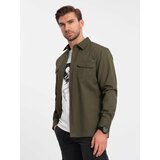 Ombre Men's REGULAR FIT cotton shirt with buttoned pockets - olive Cene