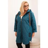Kesi Włoski Plus Size women's quilted jacket with a hood and the inscription HOPE sea green Cene