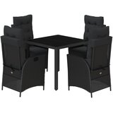  5-dijelni vrtni blagovaonski set s jastucima od poliratana crni Crna 90 cm table length | shoptok.hr