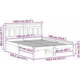  Krevetna konstrukcija Bijelo 140 x 190 cm Čvrsto borovo drvo | shoptok.hr