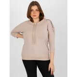 Fashion Hunters Women's blouse plus size with 3/4 sleeves - beige Cene