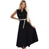 numoco basic 596-3 Elegant midi shirt dress with gold buttons and belt - black | shoptok.hr