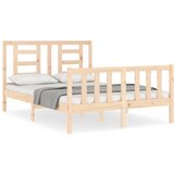 The Living Store Posteljni okvir z vzglavjem 140x190 cm trden les - Posteljni Okvir, (21526839) | Shoptok.si