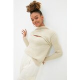 Trendyol Stone Soft Texture Window/Cut Out Knitwear Sweater | Shoptok.si