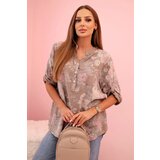 Kesi Włoski Women's cotton shirt with floral pattern and rolled-up sleeves fango | Shoptok.si