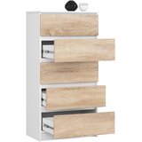 AKORD Komoda, 5 Predalov, Bela/Hrast Sonoma, (5000332329) | Shoptok.si