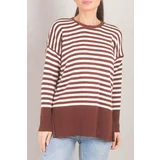 armonika Women's Brown Round Neck Striped Knitwear Sweater