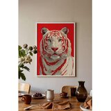 Wallxpert uramljena slika 115275, beli tigar na crvenoj pozadini, 50 x 70 cm, beli ram | Eponuda.com