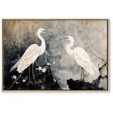  Slika - Herons and cherry blossoms - oriental-style illustration depicting birds 90x60 U prirodnom drvenom okviru | shoptok.hr