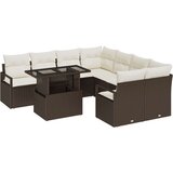  9-delni vrtni sofa set z blazinami rjava poli ratan Cene