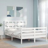 Maison Chic Posteljni okvir - Dvoposteljna postelja - Zakonska postelja z vzglavjem bel trden les-J15848, (21760133) | Shoptok.si