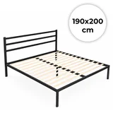Krevet sa metalnim ramom 190 × 200 cm, podnicom i uzglavljem, crni –