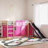 Krevet na kat s toboganom i zavjesama ružičasti 90 x 190 cm | shoptok.hr