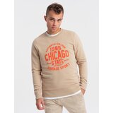 Ombre Men's unbuttoned sweatshirt with collegiate print - sand | Shoptok.si