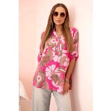 Kesi Włoski Women's cotton shirt with 3/4 roll up sleeve with button and pocket fuchsia | shoptok.hr