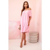 Kesi Włoski Damenkleid aus Viskose mit Bindebändern an den Ärmeln, Bonbonrosa | Shoptok.si