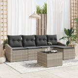 vidaXL 6-delni vrtni jedilni set s blazinami siva poli ratan | Shoptok.si