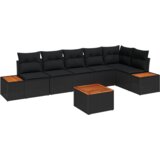 vidaXL set od 7 dijelova vrtnog sofa s jastučićima crna poli ratan akacija | shoptok.hr