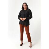 Lafaba Women's Brown Plus Size Pants with Elastic Waist Cene