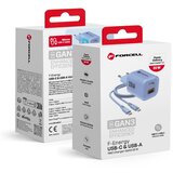 forcell f-energy crystal color gan III VT-41 putni punjač sa silikonskim kablom sa 1 x type c + 1x usb a utičnicama. pd QC4.0 33W plavi u
