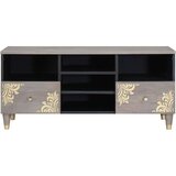 vidaXL TV ormar Siva i zlatna 100 x 33.5 x 46 cm Čvrsto drvo manga | shoptok.hr
